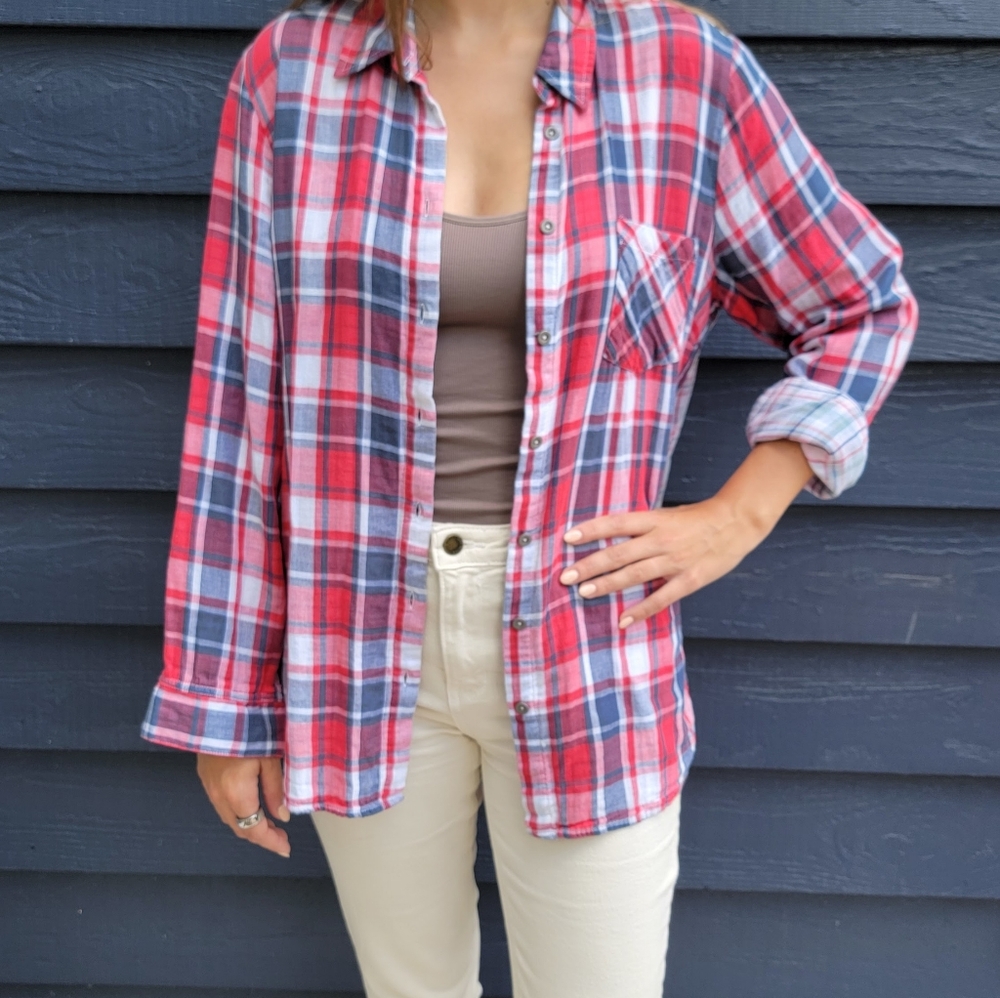 Long sleeve blouse, mixed pattern, Sz. L, by Melrose and Market